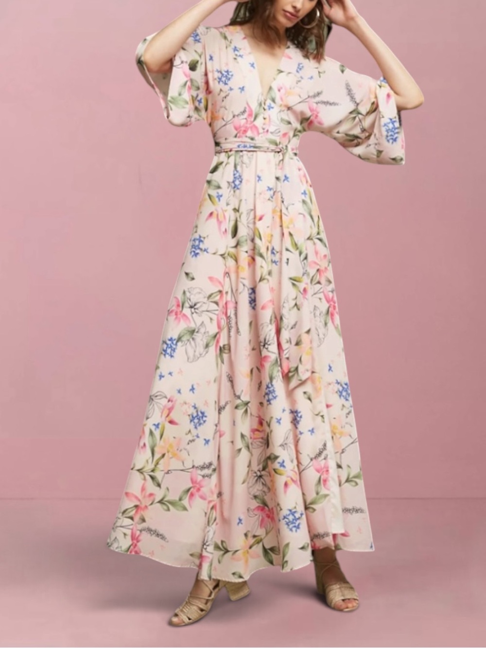 YUMI KIM Anthropologie Pastel Floral belted Maxi Dress
